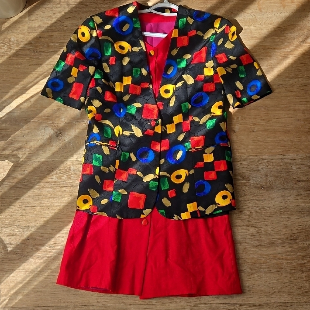 VINTAGE Colorful 80S Blazer and Red Dress Set Sz M